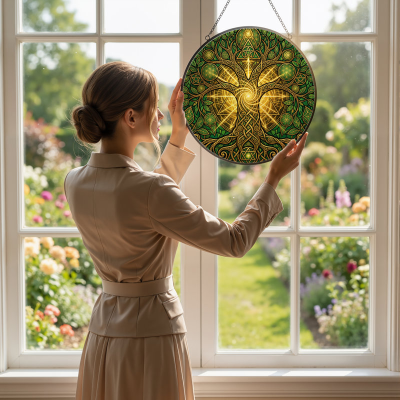 Panneau de vitrail Celtic Tree, H 12 po x l 12 po