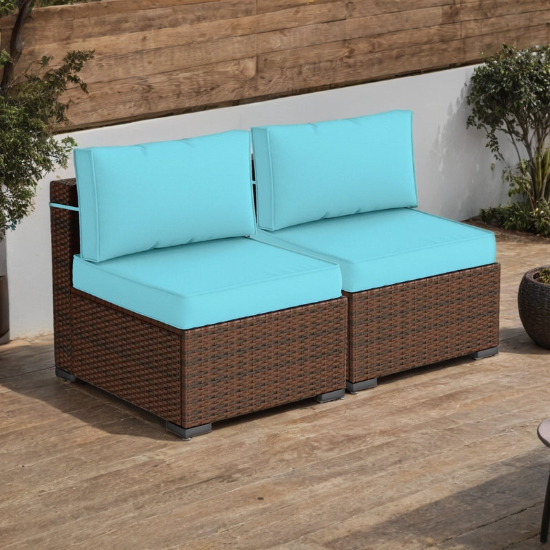 Kalinowski 2-Piece Modern Outdoor Sectional Sofa Set With Adjustable Feet Splash-Proof Cushions & Secure Seat Clips, Green
