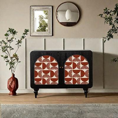 Geometric pattern double door accent cabinet