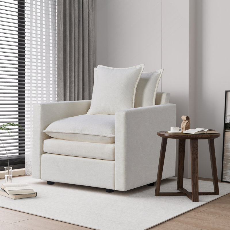 Fauteuil de lecture rembourré en tissu, Blanc