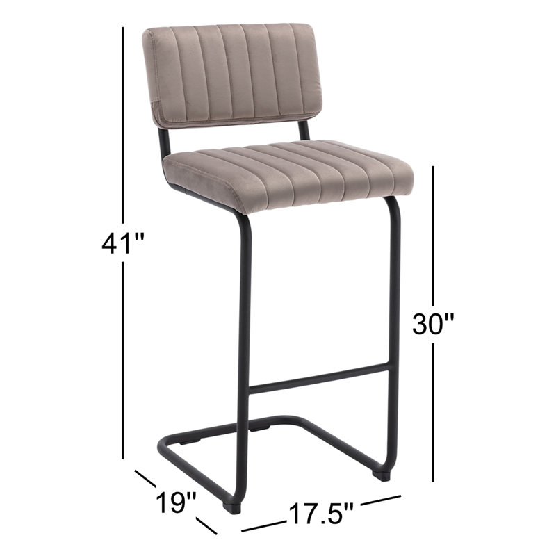 Tabouret Estes, Tabouret de bar (siège d'une hauteur de 30 po), Velours gris platine