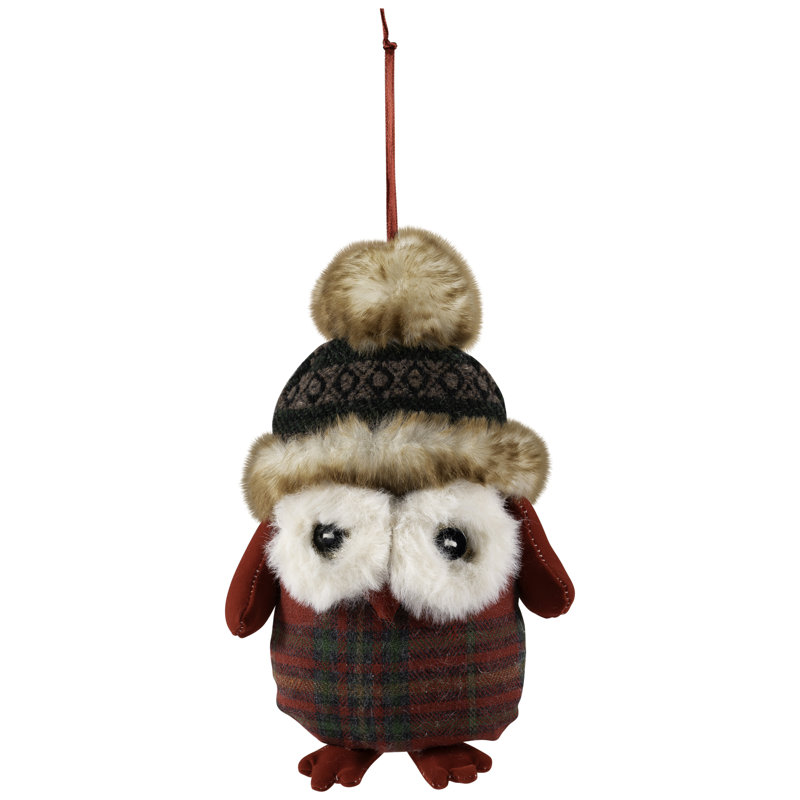 Plush Baby Owl In Plaid Christmas Ornament