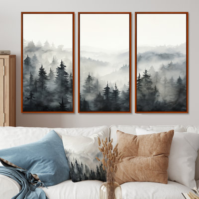 Grey Misty Morning Forest Horizon - Forest Wall Art Print Set