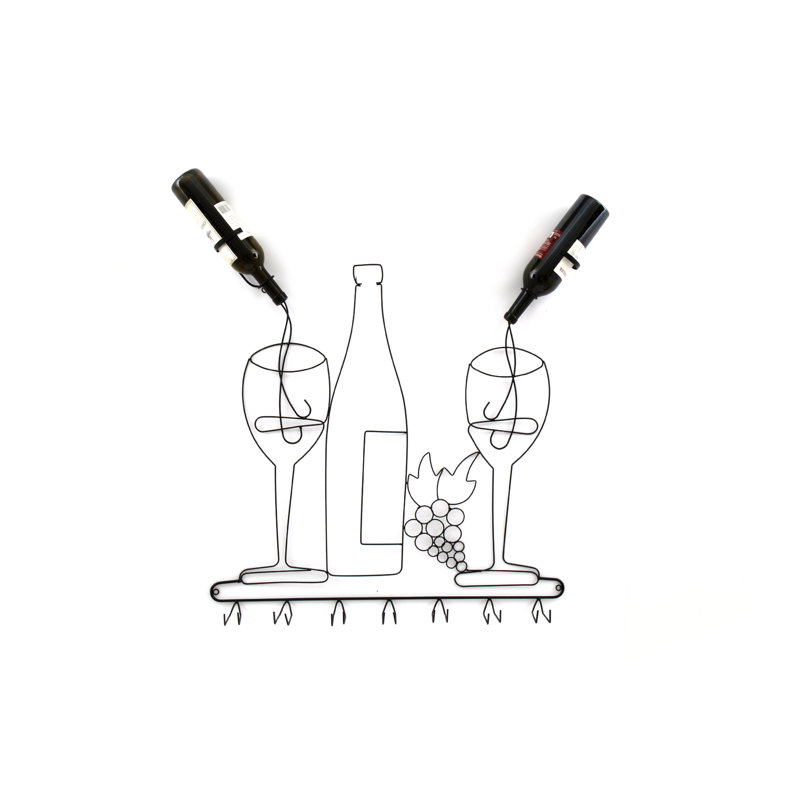 Souder 2 Bottle Wall Mounted Wine Bottle & Glass Rack in Black