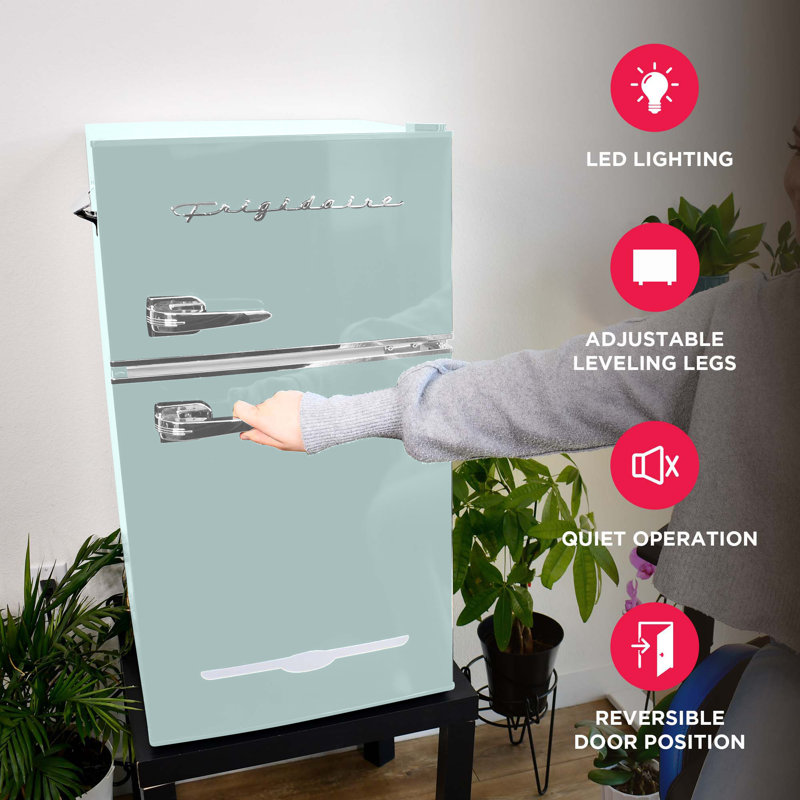 Frigidaire 3.1 Cu. Ft. Retro Compact Fridge Freezer Combo, 2-Door Refrigerator with Built-in Bottle Opener, Mint
