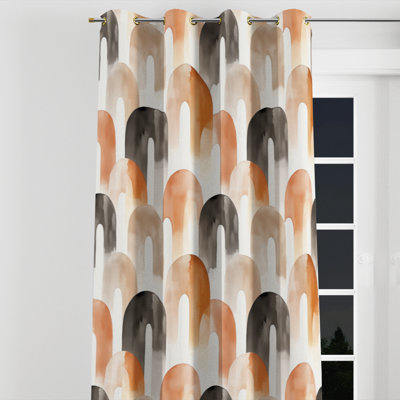 Arc Blackout Curtains - Orange Boho Calm Arches Velvet Grommet Curtain - 1 Panel