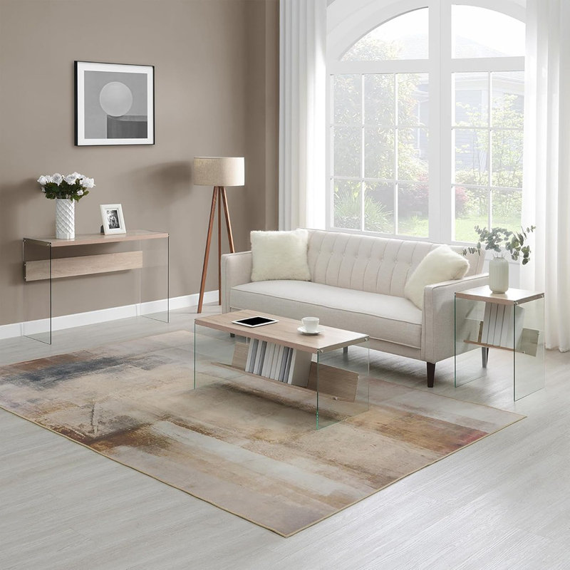 Table basse en verre avec tablette - blanc vieilli