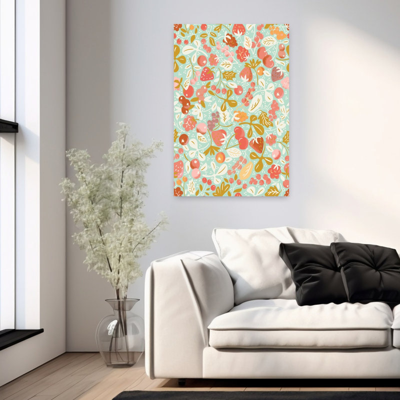 Art mural fantaisiste avec baies d'été, H 36 po x l 24 po