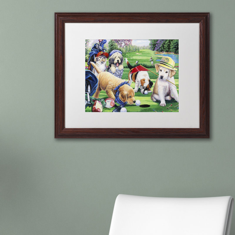 «Golfing Puppies» par Caiti - reproduction d'art sur toile, H 16 po x l 20 po x P 0,5 po