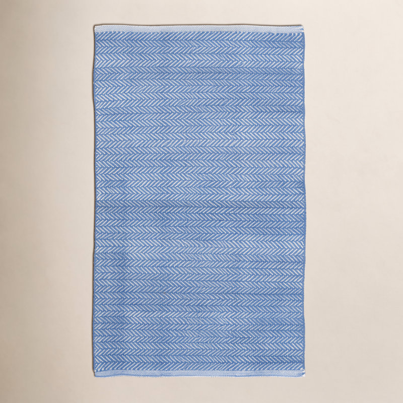 Herringbone French Blue/White Handwoven Indoor/Outdoor Rug, Rectangle 3' x 5'