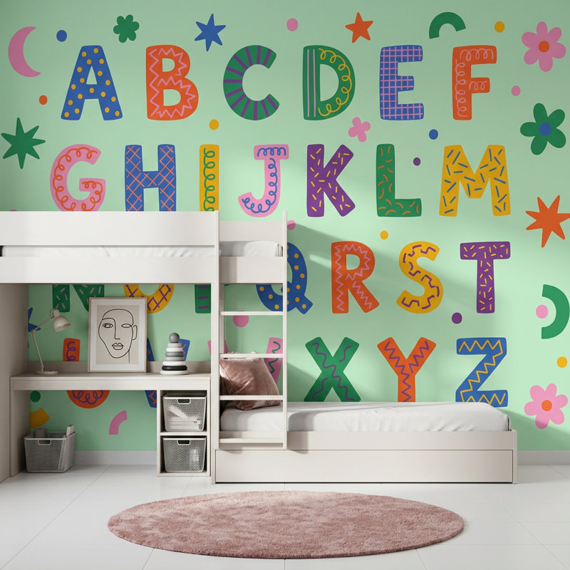 Papier peint amovible pour enfants Alphabet, 120 po x 96 po, Texturé non collé