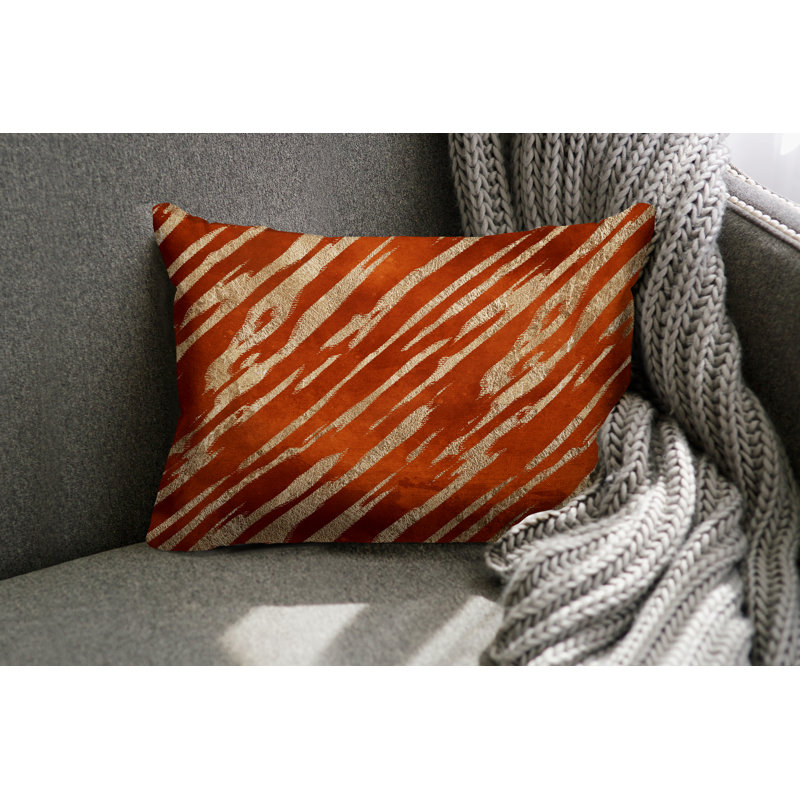 Coussin lombaire intérieur / extérieur abstrait Sana, Orange / doré