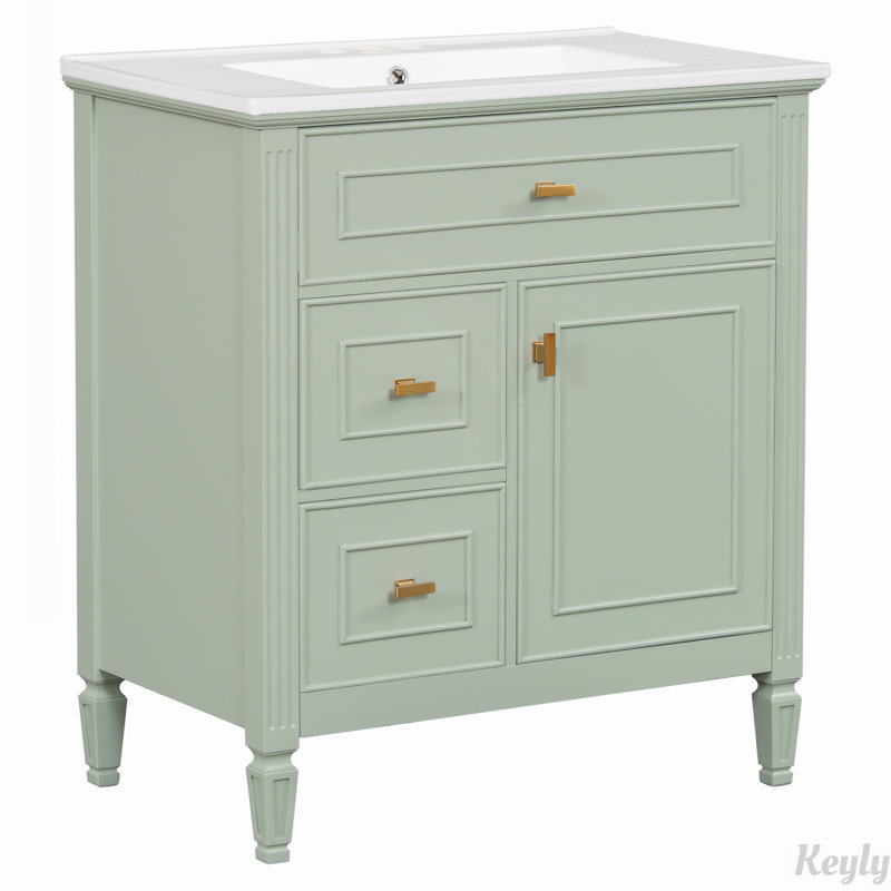 Meuble-lavabo 30 po avec lavabo, tablette réglable, Vert