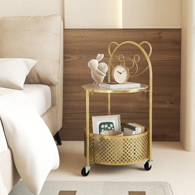 Table d'appoint moderne avec roulettes verrouillables pour le salon et la chambre à coucher, Doré