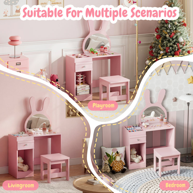 Kids Vanity Set with Mirror, Pink