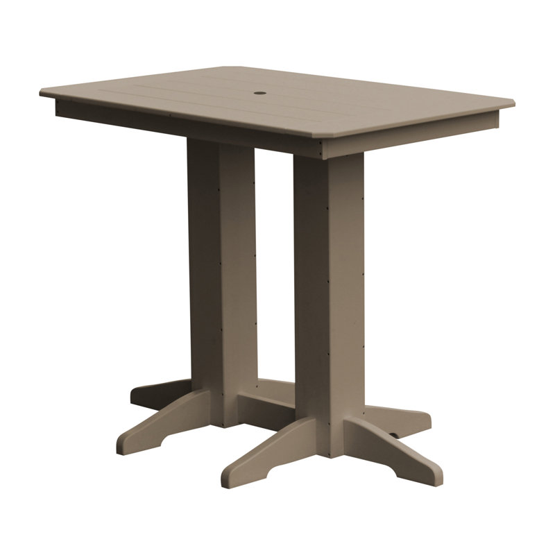 Nettie Rectangular Outdoor Bar Table With Umbrella Hole , in. W 33'' in. D, Weathered Wood, 33" W x 72" L x 42" H