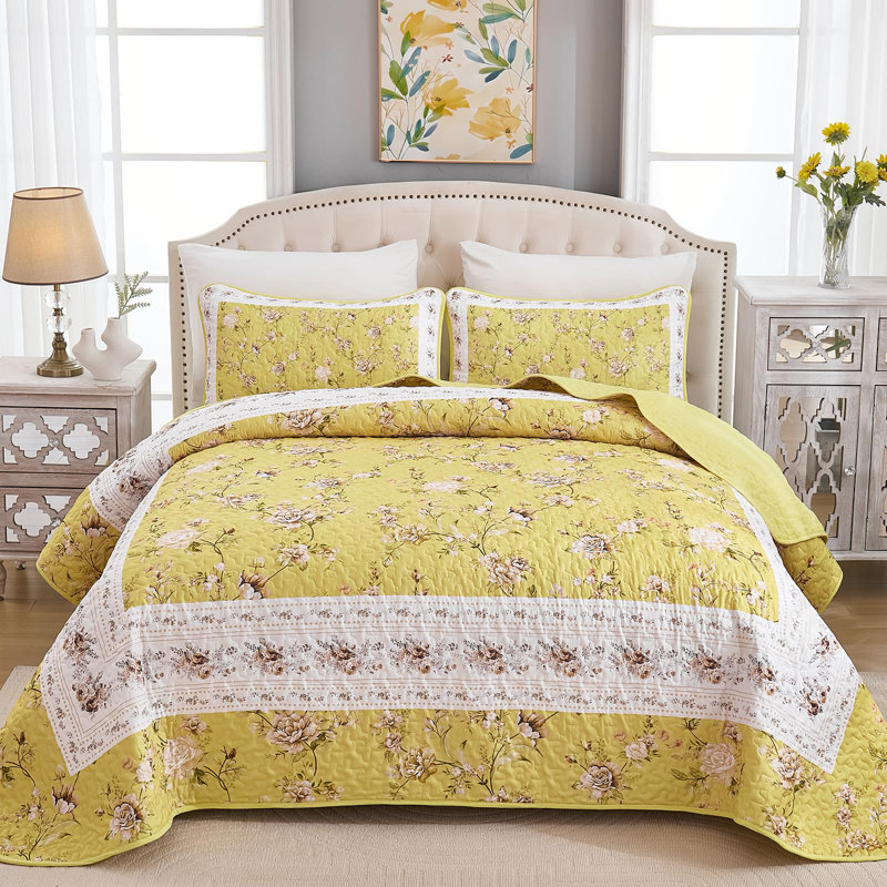 Ensemble de courtepointe 3 pièces à motif floral rose antique avec couvre-lit en microfibre douce et légère avec taies d'oreiller pour toutes les saisons