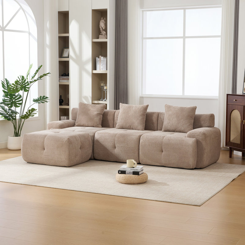 Canapé modulaire rembourré en L de 104,3 po 4 pièces en forme de L, canapé convertible surdimensionné à 3 places avec canapé à dossier profond avec siège profond et repose-pieds mobile 3 coussins pour le salon, sans assemblage, taupe