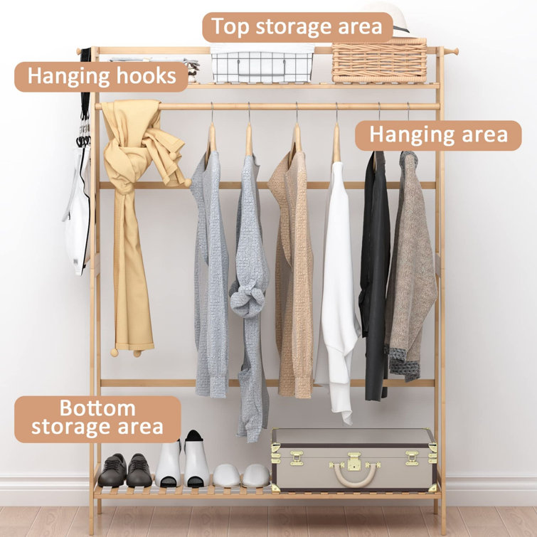 Coat Rack,Bamboo Clothing Rack with Shelves,Freestanding,39 L x 14 W x 55 H Inches,Natural Latitude Run