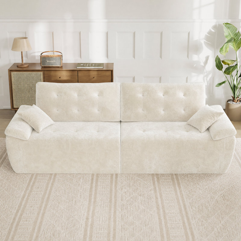 Modern Oversized 275cm 2-Sets Boneless Chenille Sofa With High-resilience Foam, Beige