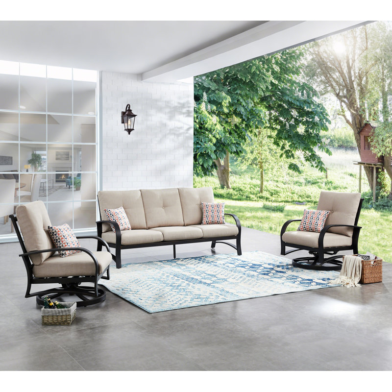 Chamber 3 Pieces Outdoor/Indoor Patio Aluminum Swivel Conversation Seating Group With Sunbrella® Cushions For 5 Person