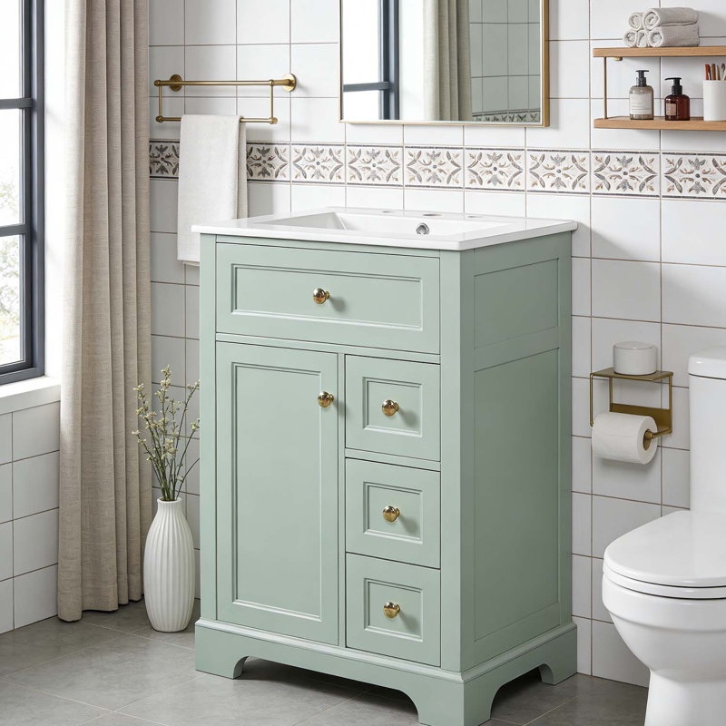 Meuble-lavabo moderne avec lavabo, pour petites et moyennes salles de bain, Vert