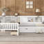 Lit plateforme simple en L avec lit gigogne, lit plateforme en bois massif avec tiroirs et tablettes de rangement, sans sommier nécessaire, blanc