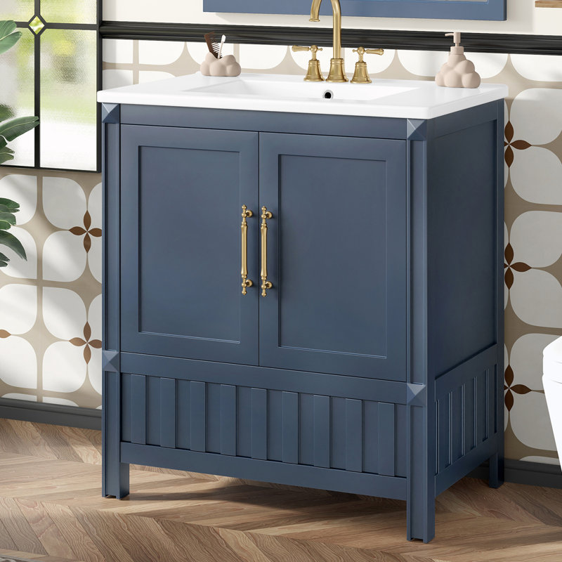 Meuble-lavabo multifonctionnel avec lavabo avec tablettes et tiroirs, Bleu