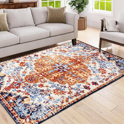 Tapis antidérapant 5X7 rétro, ambre lavable avec motif floral pour chambre à coucher, bureau à domicile, salon, chambre à coucher de style bohème doux