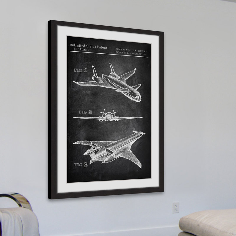 « avion design plans », reproduction d’art encadrée, H 45 po x l 30 po x P 1,5 po