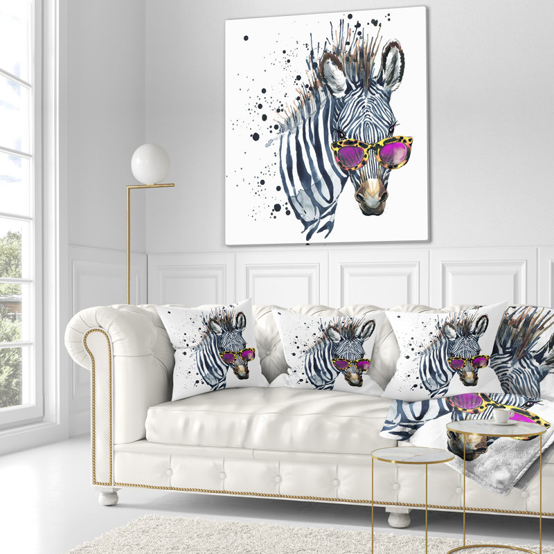 Drôle d'aquarelle zèbre - coussin imprimé animal, 18 po x 18 po, Coussin décoratif