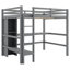 Lit mezzanine double gris avec bureau intégré et tablettes multifonctionnelles, base en bois de pin, structure sans poupée