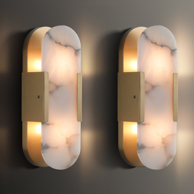 Zaheda Dimmable LED solid brass Wall Mounted Sconce with Alabaster Shade, Brass, 13.7" H x 4.8" W x 3.4" D