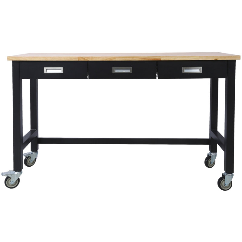 60in Work Table With Heavy Duty Frame And Mobile Capability Workbench Solid Wood Top Workstation