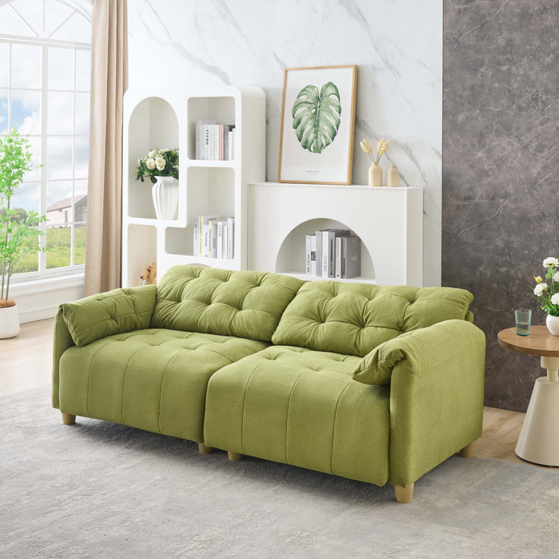 Clintin Cloud Fabric Sofa with High-Density Sponge, Green Flannelette