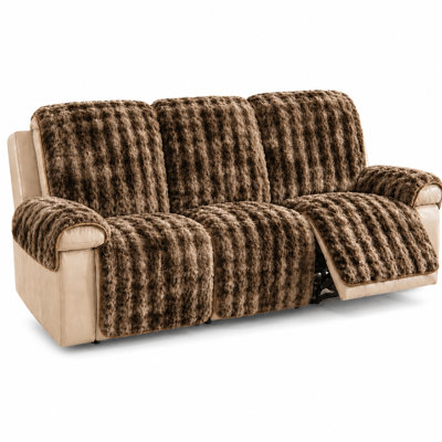 Ensemble de housse de canapé inclinable en fausse fourrure de lapin avec coussins d'accoudoirs séparés, protecteur de meubles lavable antidérapant pour fauteuil, causeuse et canapé 3 places