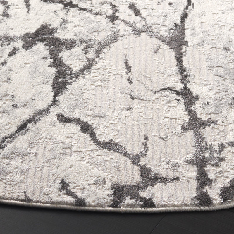 Tapis gris / ivoire foncé Hanna 116, Rond 6 pi 7 po 