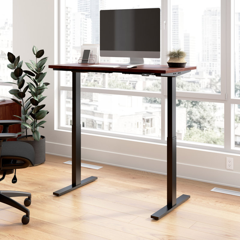 Adjustable Metal Base Standing Desk, 47.68" H x 47.59" W x 23.62" D, Hansen Cherry/Black