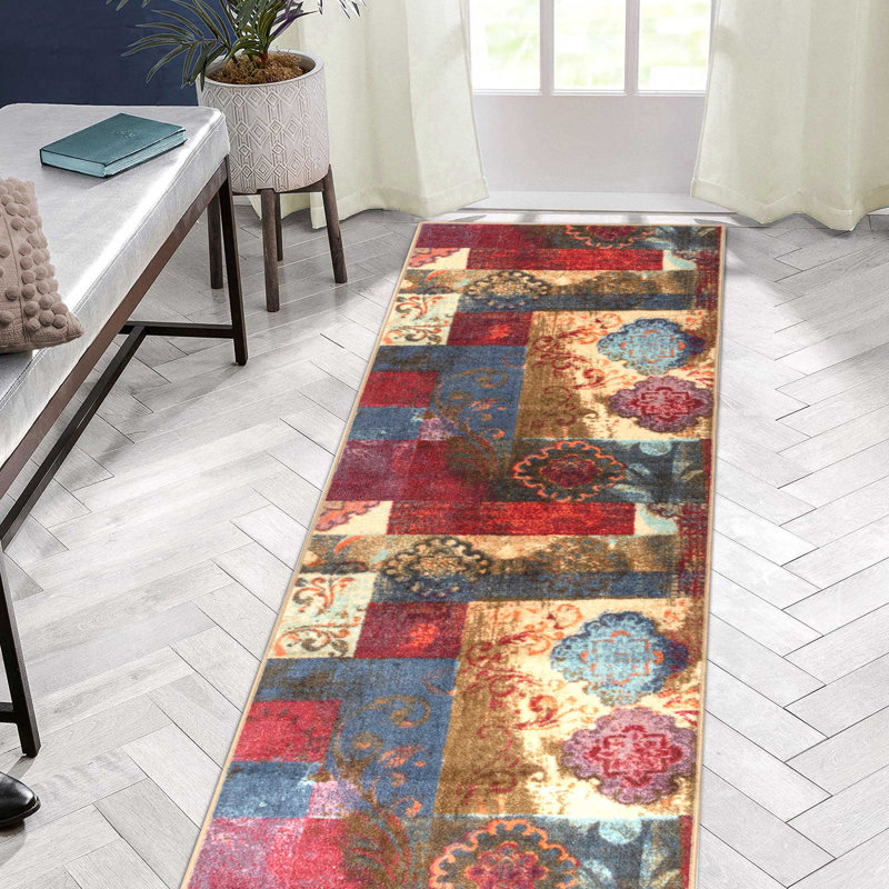 Tapis médaillon floral 100% nylon Emory, Tapis de couloir 2 pi 7 po x 8 pi