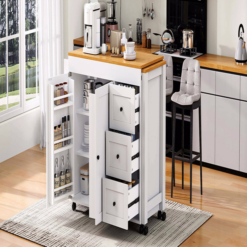 Îlot de cuisine 74,8 po avec table de salle à manger extensible, Blanc