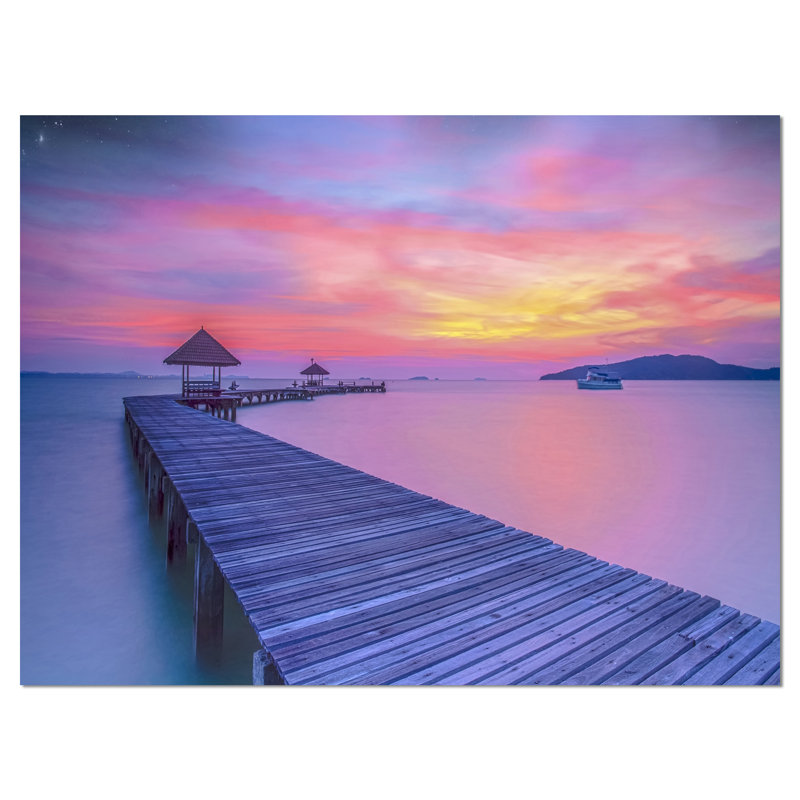 «Purple Tinged Wood Bridge and Beach», reproduction de photo sur toile tendue, H 8 po x l 12 po x P 1 po
