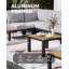Ensemble de canapé modulaire d'extérieur modulaire avec table basse, ensemble de conversation personnalisable avec coussin gris résistant aux intempéries avec structure en aluminium et faux bois-1498087940-1498087966