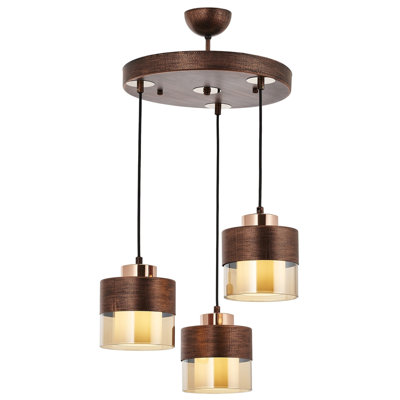Lustre industriel moderne, couleur cuivre, 29,5 po x 15,7 po | Corps en métal avec capuchon en verre | 3 x douilles E27 (40 W maximum) | Design scandinave élégant pour l'éclairage de la maison et du bureau | Luminaire de fantaisie unique