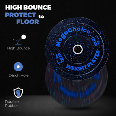 2-Inch Rubber Bumper Weight Plates, High-Density Olympic Plates for Weightlifting, 10-45 lbs