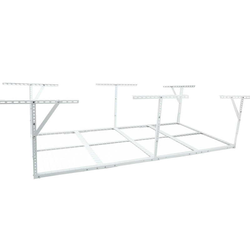 Support de rangement de garage robuste blanc de 3 pi x 8 pi, capacité de 600 lb, support de plafond réglable de 40 à 40 po pour le rangement, métal blanc, 22 po x 40 po au sol