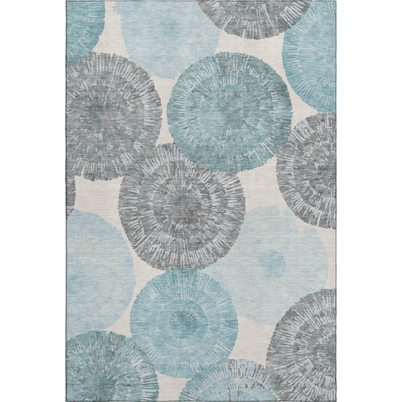 Premium Machine Washable Mayfield AMF2351 Abstract Rug, Teal, 8' x 10'