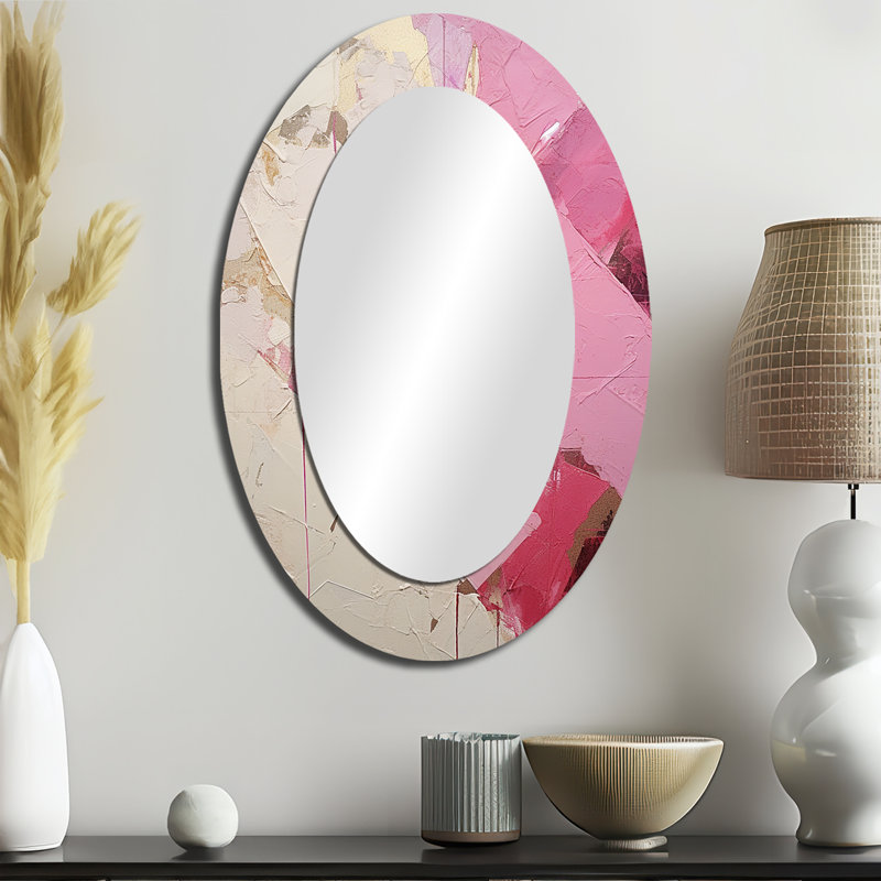 Miroir mural ovale doré et rose, 36 po x 24 po