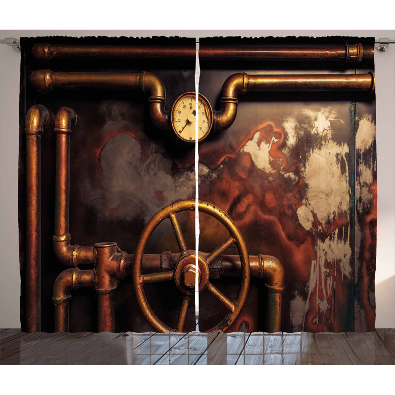 Industrial Bronze and Dark Orange Polyester Curtain Panel Pair