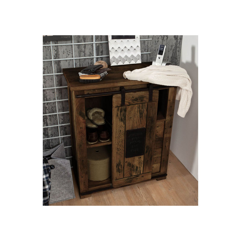 Railway Solid Wood 75cm W 2 - Drawer Chest of Drawers, Brown lacquered