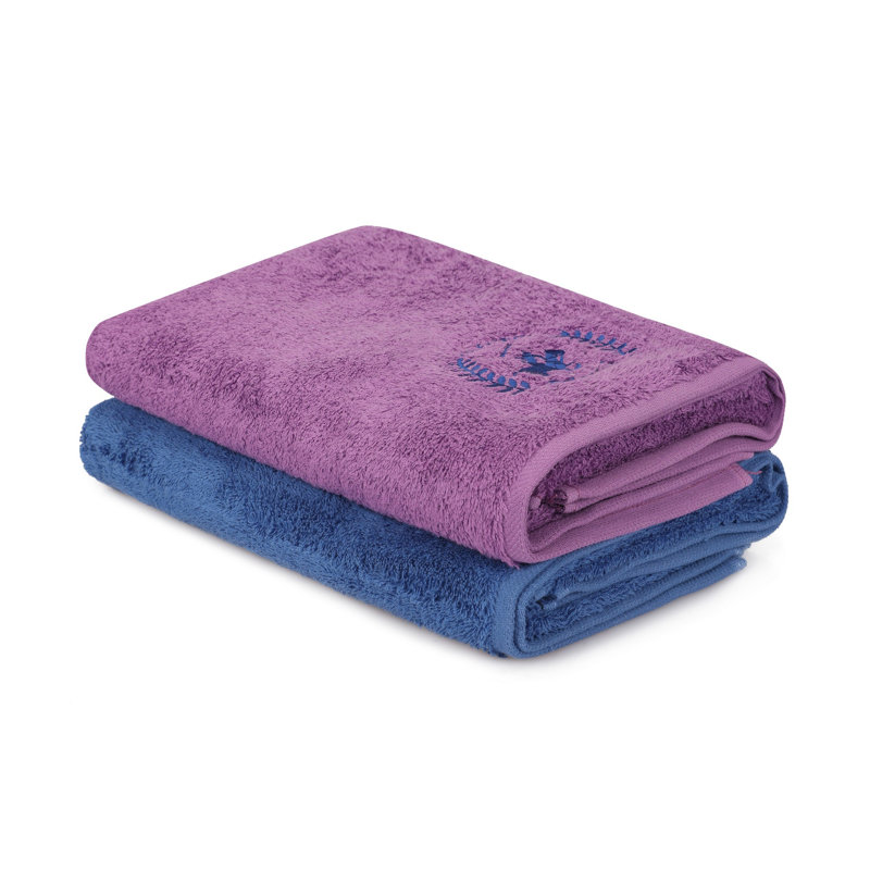 Ensemble de 2 serviettes de bain 100% coton, Bleu foncé / lilas